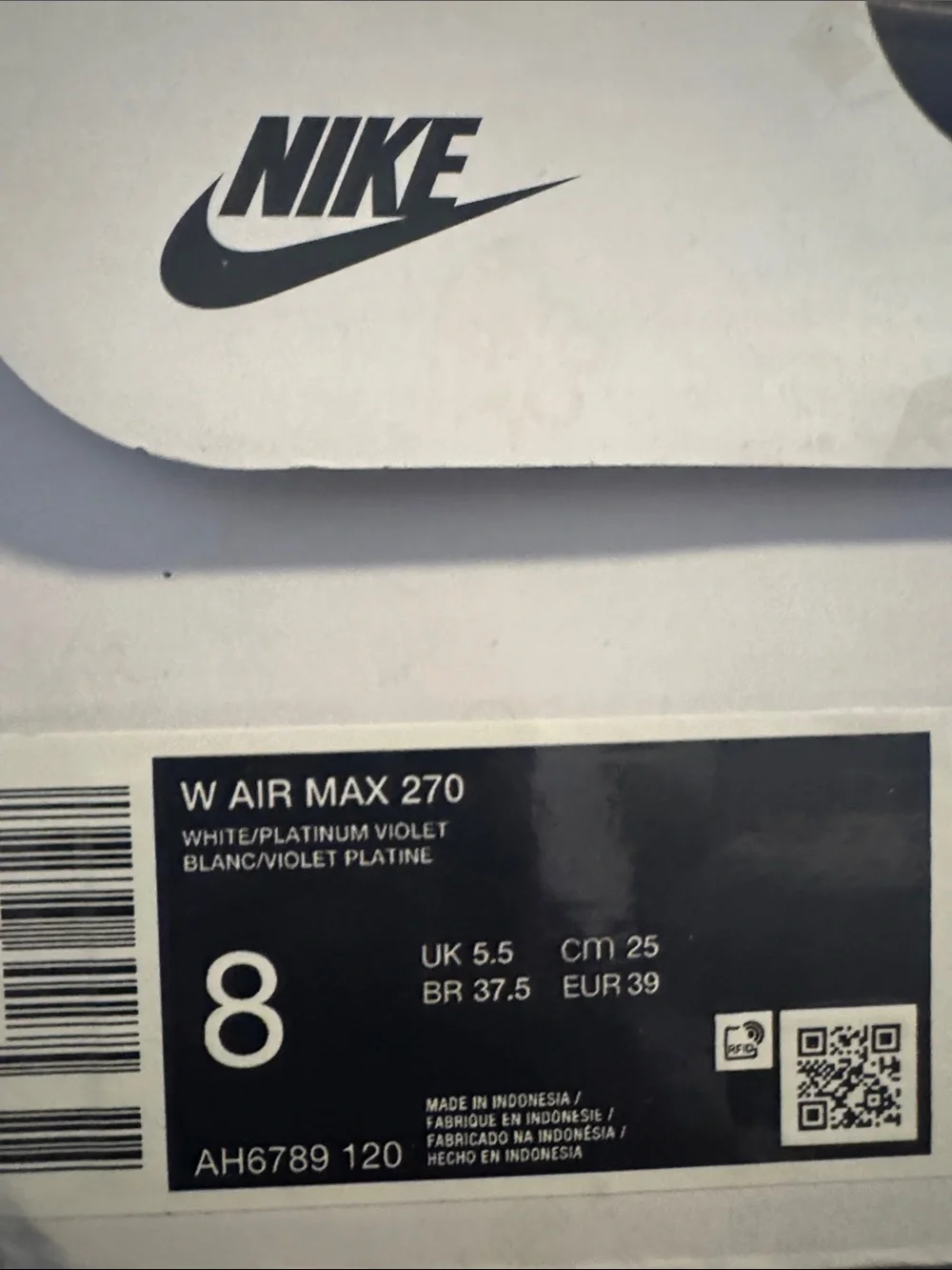 Women's Nike Air Max 270 White/Platinum Violet (AH6789 120)